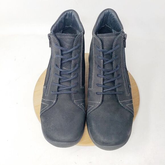 Wolky Ankle Boots Womens 41 Why Black Nubuck Leather Lace Up Zip Bootie Shoes - Picture 4 of 13